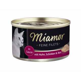 Miamor Feine Filets 100g - Filets Huhn, Schinken & Reis