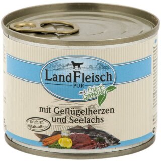 Landfleisch Dog Pur Geflügelherzen & Seelachs 195g