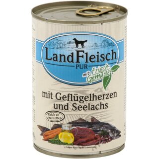 Landfleisch Dog Pur Geflügelherzen & Seelachs 400g