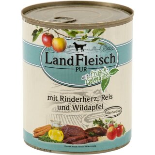 Landfleisch Pur Rinderherz, Reis & Wildapfel 800g